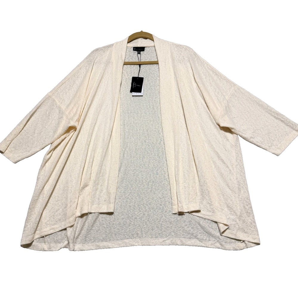 B Collection Bobeau Curvy Women's 2X Open Front Lightweight Cardigan NWT Cream
